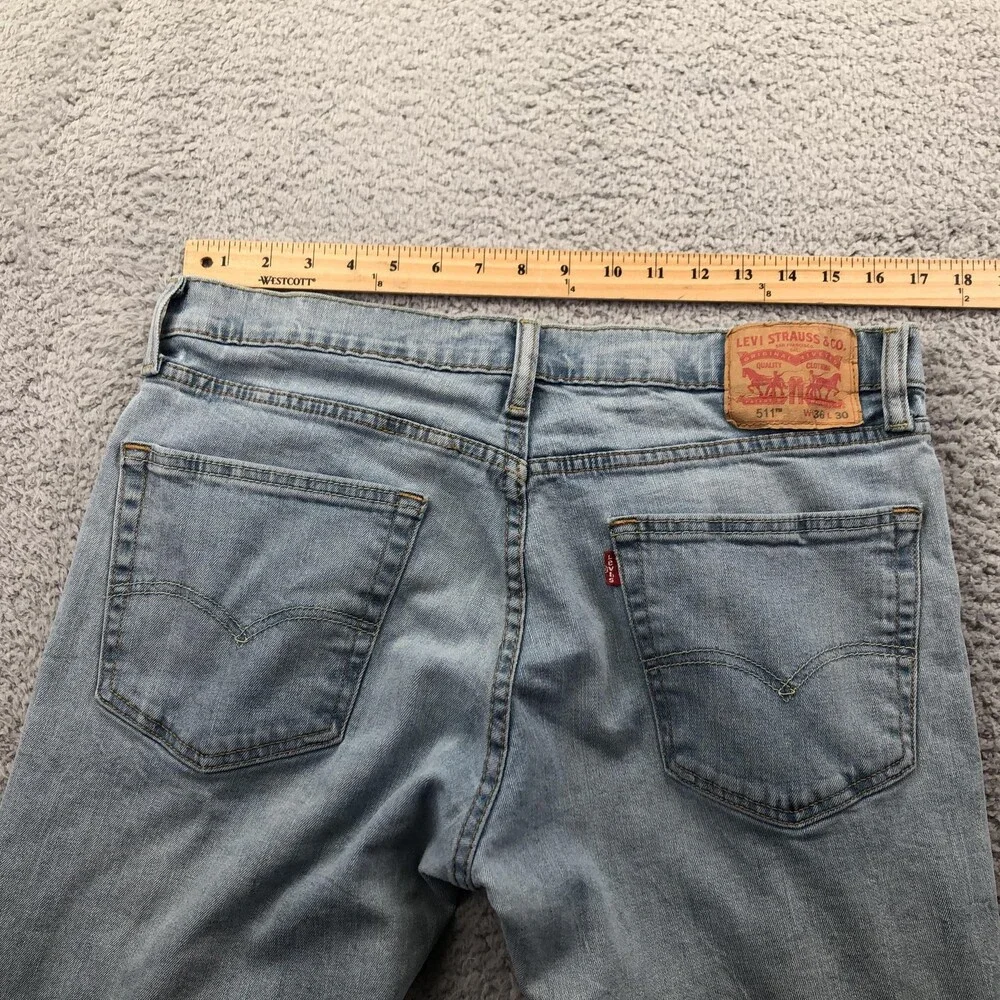 Levis 511 Jeans Mens 36x30 Blue Light Wash Slim Straight Stretch Denim Pants